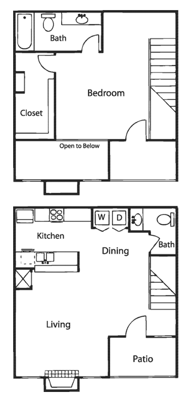 Floor plan for 1 bed, 1.5 baths, 816 sqft